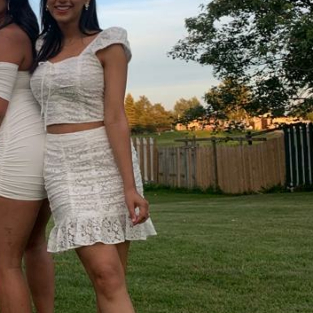 White Lace 2 Piece Crop Top + Skirt